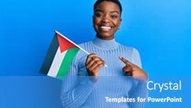  Presentation with palestine - Amazing PPT layouts having young-african-american-woman-holding backdrop and a teal colored foreground