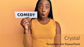  Presentation with comedy - Slides having young-african-american-woman-holding background and a gold colored foreground