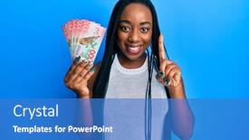  Presentation with african american woman question - Slide deck featuring young-african-american-woman-holding background and a teal colored foreground