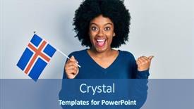  Presentation with american flag - PPT layouts with young-african-american-woman-holding background and a ocean colored foreground