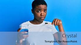  Presentation with breath - Cool new PPT theme with young-african-american-woman-holding backdrop and a light blue colored foreground