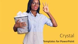  Presentation with bin - Slides having young-african-american-woman-holding background and a yellow colored foreground