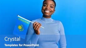  Presentation with kazakhstan - PPT layouts consisting of young-african-american-woman-holding background and a teal colored foreground