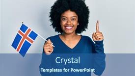  Presentation with african american woman question - Colorful slide set enhanced with young-african-american-woman-holding backdrop and a ocean colored foreground