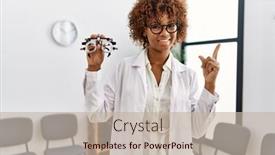  Presentation with medical hand - Slide deck consisting of young-african-american-woman-holding background and a mint green colored foreground