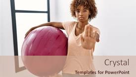  Presentation with pilates - Presentation theme enhanced with young-african-american-woman-holding background and a coral colored foreground