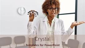  Presentation with optometry - Slide set with young-african-american-woman-holding background and a mint green colored foreground