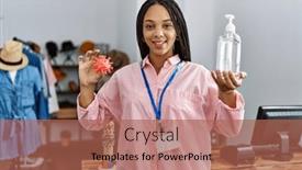  Presentation with virus - Presentation design with young-african-american-woman-holding background and a coral colored foreground