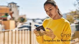  Presentation with states - PPT theme consisting of young-african-american-woman-holding background and a gold colored foreground