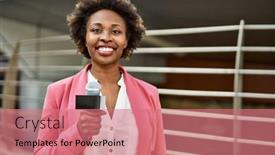  Presentation with journalist - Presentation theme featuring young-african-american-woman-journalist background and a  colored foreground