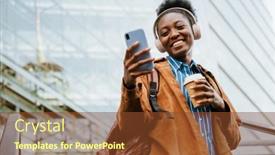  Presentation with coffee music - Presentation theme with young-african-american-woman-listening background and a tawny brown colored foreground