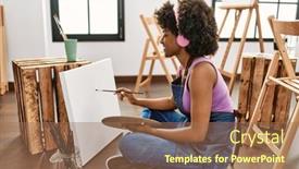  Presentation with american music - Slides with young-african-american-woman-listening background and a coral colored foreground