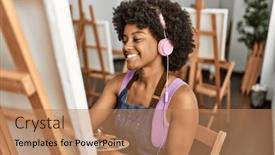  Presentation with african music - PPT theme enhanced with young-african-american-woman-listening background and a coral colored foreground