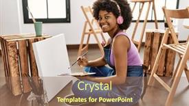  Presentation with american music - PPT theme consisting of young-african-american-woman-listening background and a coral colored foreground