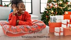  Presentation with listening woman - Presentation theme featuring young-african-american-woman-lying background and a coral colored foreground