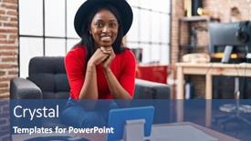  Presentation with american music - Presentation theme featuring young-african-american-woman-musician background and a ocean colored foreground