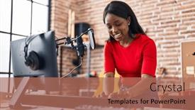  Presentation with piano keyboard - Slides having young-african-american-woman-musician background and a coral colored foreground