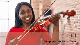  Presentation with american music - Presentation theme with young-african-american-woman-musician background and a coral colored foreground