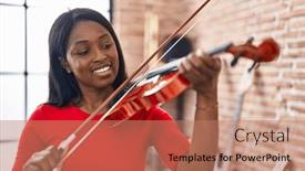  Presentation with american music - Presentation consisting of young-african-american-woman-musician background and a coral colored foreground