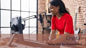  Presentation with piano keyboard - Presentation theme featuring young-african-american-woman-musician background and a coral colored foreground