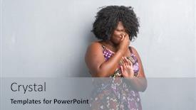  Presentation with breath - Colorful slide deck enhanced with young african american woman over grey grunge wall wearing colorful dress smelling something stinky and disgusting intolerable smell holding breath with fingers on nose bad smells concept backdrop and a light gray colored foreground