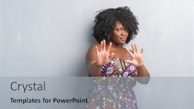  Presentation with colorful hands - Presentation theme consisting of young-african-american-woman-over background and a  colored foreground