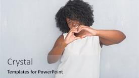  Presentation with american heart - Beautiful presentation theme featuring young african american woman over grey grunge wall smiling in love showing heart symbol and shape with hands romantic concept backdrop and a light gray colored foreground