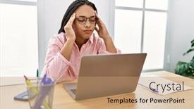  Presentation with overworked - Presentation theme enhanced with young-african-american-woman-overworked background and a coral colored foreground
