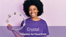  Presentation with tambourine - Amazing PPT theme having young-african-american-woman-playing backdrop and a violet colored foreground