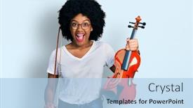  Presentation with eye african american models - PPT theme with young-african-american-woman-playing background and a light blue colored foreground