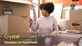  Presentation with reading table - Slide deck with young-african-american-woman-reading background and a violet colored foreground