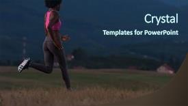  Presentation with woman runner - PPT theme with young african american woman runner with headphones jogging outdoors in nature beautiful summer night - fitness people and healthy lifestyle background and a ocean colored foreground