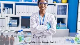  Presentation with scientist - Presentation having young-african-american-woman-scientist background and a light gray colored foreground