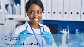  Presentation with scientist - Slides featuring young-african-american-woman-scientist background and a light blue colored foreground