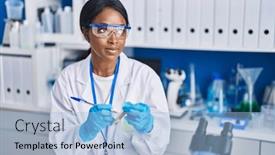  Presentation with test tube laboratory - Theme featuring young-african-american-woman-scientist background and a light blue colored foreground