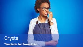  Presentation with nails - Amazing slide deck having young african american woman shop owner wearing business apron over blue background looking stressed and nervous with hands on mouth biting nails anxiety problem backdrop and a cobalt blue colored foreground