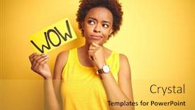  Presentation with wow - Presentation design with young-african-american-woman-showing background and a yellow colored foreground