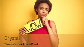  Presentation with wow - Slide deck having young-african-american-woman-showing background and a gold colored foreground