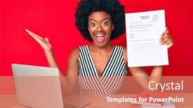  Presentation with exam - Beautiful PPT theme featuring young-african-american-woman-showing backdrop and a coral colored foreground