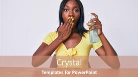  Presentation with hand sanitizer - Amazing presentation theme having young-african-american-woman-sitting backdrop and a coral colored foreground