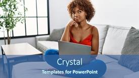  Presentation with african american woman question - Presentation design having young-african-american-woman-sitting background and a  colored foreground