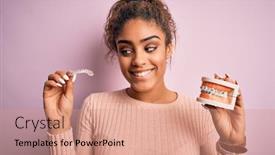  Presentation with orthodontic - Presentation design having young-african-american-woman-smiling background and a coral colored foreground