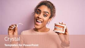  Presentation with african american dental - Amazing PPT theme having young-african-american-woman-smiling backdrop and a coral colored foreground