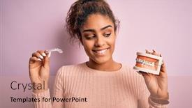  Presentation with african american dental - Presentation having young-african-american-woman-smiling background and a coral colored foreground