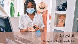  Presentation with retail - Beautiful presentation theme featuring young-african-american-woman-smiling backdrop and a coral colored foreground