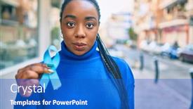  Presentation with blue ribbon - Presentation enhanced with young-african-american-woman-smiling background and a cobalt blue colored foreground
