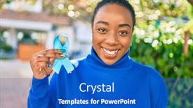  Presentation with blue ribbon - Slide set consisting of young-african-american-woman-smiling background and a cobalt blue colored foreground