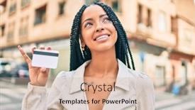  Presentation with credit card - Slide set enhanced with young-african-american-woman-smiling background and a lemonade colored foreground