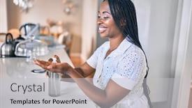  Presentation with hand sanitizer - Amazing slide deck having young-african-american-woman-smiling backdrop and a light gray colored foreground