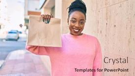  Presentation with food city - Presentation consisting of young-african-american-woman-smiling background and a lemonade colored foreground